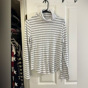 GAP White and Black Striped Turtleneck Long-Sleeve Top